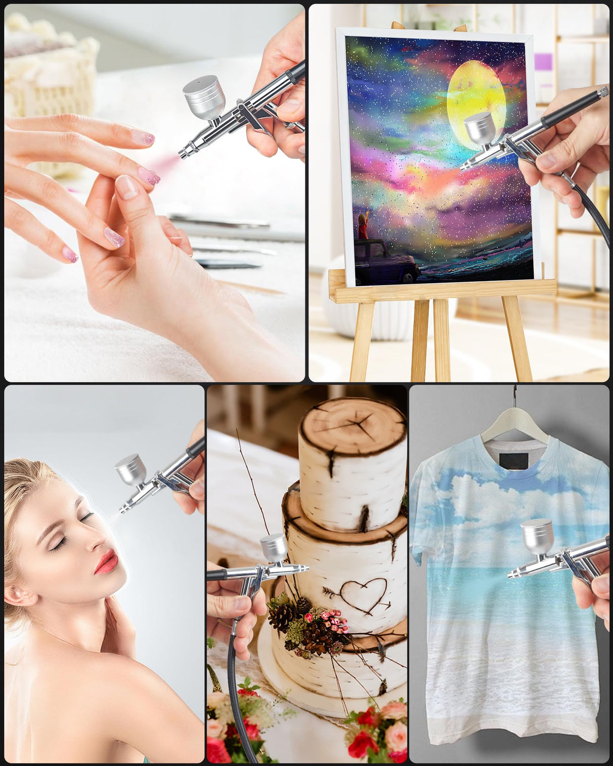 Airbrush Kit, Airbrush Gun Dual-Action Gravity with 0.2, 0.4 & 0.5mm Needle/Cleaning Sets, Air Brush with 2 1/3 oz Fluid Cup for Painting, Modeling, Cake Decor, Pastry, Makeup, Nail Art etc. Rexley