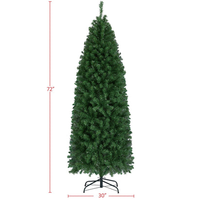 Yaheetech 6ft Pre-lit Artificial Christmas Tree Hinged Spruce Pencil Tree Corner Xmas Tree with 250 Warm Lights & Foldable Stand Holiday Decoration, Green