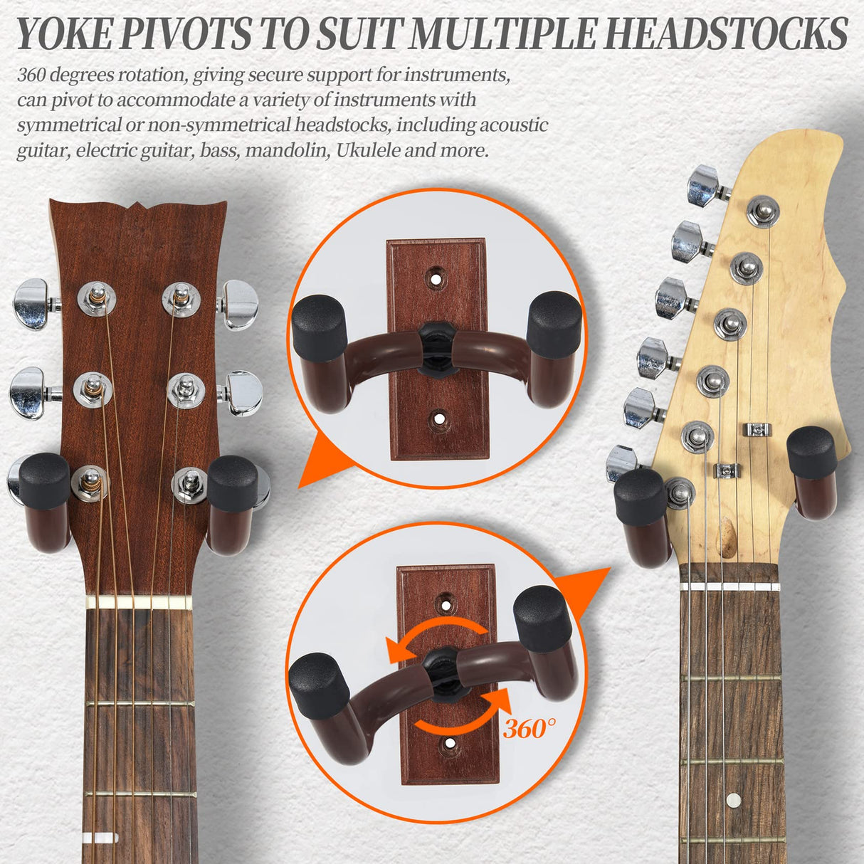 Guitar Wall Mount 2 Pack Wood Guitar Hanger for Safe Storage and Display Sturdy Wall Hanger for Acoustic Electric Guitar Bass Banjo Mandolin Sound harbor