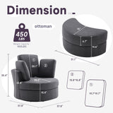 Huatean Home 39” Swivel Accent Barrel Chairs with Removable Headrest, Chaise Lounge Indoor with Neck Support Pillow, Oversized Chair with Ottoman,Swivel Chairs for Living Room, Grey Huatean Home