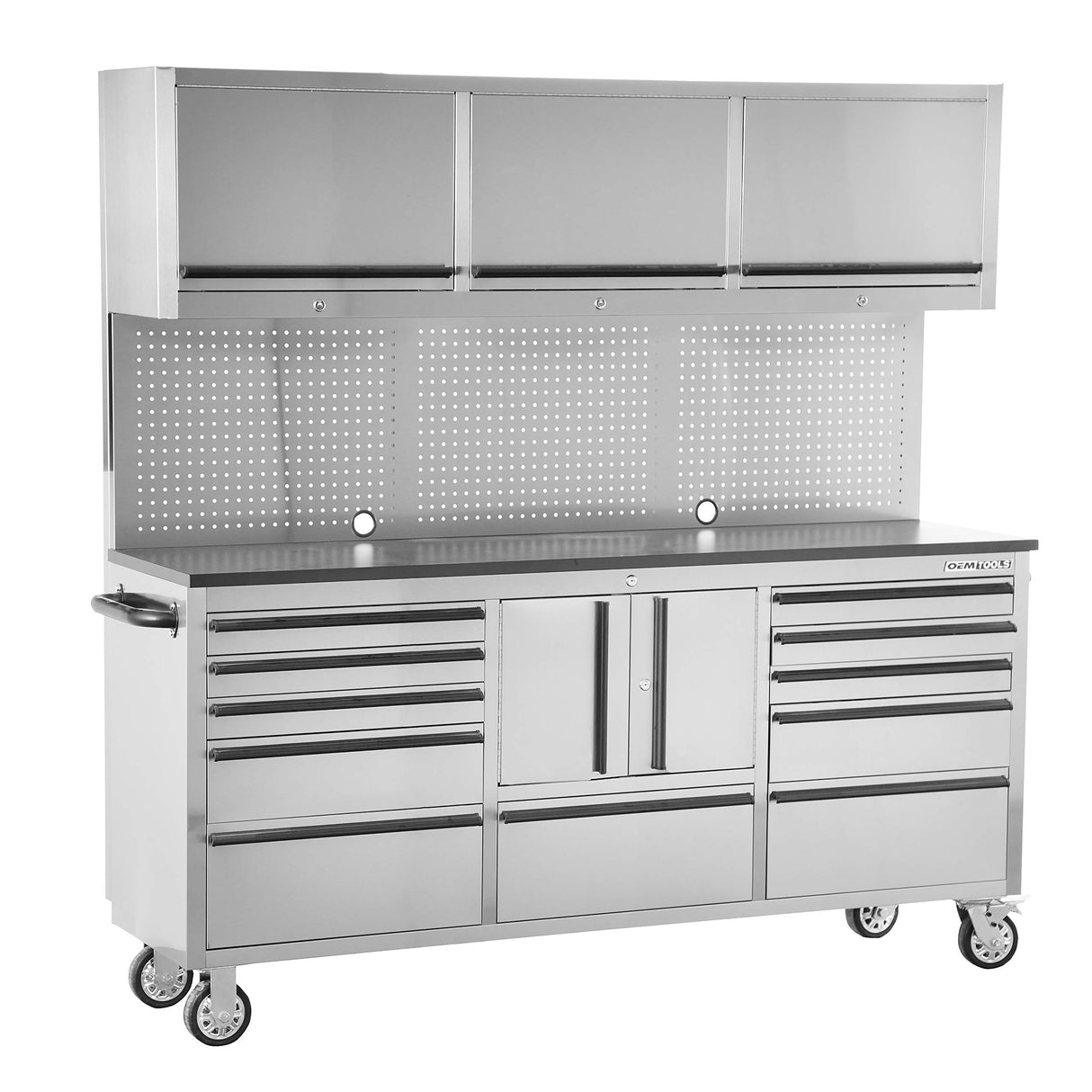OEM TOOLS OEM24615 72 Inch 11-Drawer Garage Storage Cabinet System, Elite Stainless Steel Rolling Tool Chest, Mobile Workstation Tool Box with Drawers for Garage, Workshop, Or Jobsite OEMTOOLS