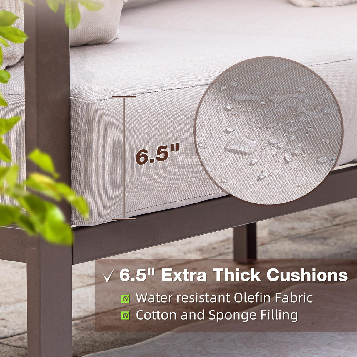 COMLAX FIELD Patio Furniture Set, 6 Pieces Outdoor Couch Sectional, L Shaped Patio Sofa, Metal Patio Couch Sectional with Side Table, Outdoor Seating Conversation Set, Beige COMLAX FIELD