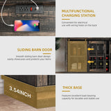 YITAHOME 53" Wine Bar Cabinet for Liquor and Glasses, Farmhouse Kitchen Sideboard Buffet Coffee Bar Cabinets with 3 Drawers and Glass Sliding Barn Door for Kitchen & Living Room, Dark Rustic Oak YITAHOME