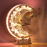 FUNPOLA LED 3D Wooden Puzzle Christmas Night Flight Moon Lamp, DIY Craft Kit Festive Nightlight for Holiday Décor, Unique for Adults and Kids,Brown FUNPOLA