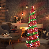 5 FT Collapsible Sequin Pop Up Christmas Tree with 90 LED Lights, Skinny Pencil Tinsel Xmas Tree with Stand for Apartments Kungfuking