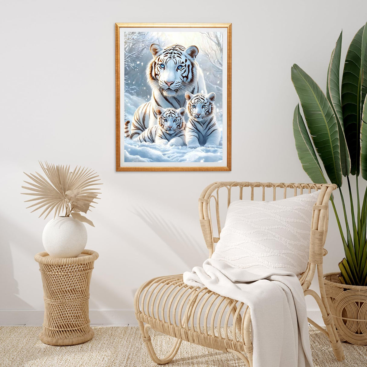 Miwixy White Tiger Diamond Art Kits for Adults,Animal Diamond Painting Kit, Winter 5D Full Drill Round Diamond Dots Paintings Canvas for Beginners Home Wall Decor12x16inch (Tiger-A) Miwixy