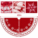 Christmas Tree Skirt 48 inch Tree Skirt Large Snowflake Reindeer Red Xmas Tree Skirt Rustic Christmas Decorations for Winter New Year Holiday Party Decor Indoor Outdoor Lukisesy