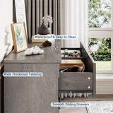 IDEALHOUSE Grey 6 Drawer Dresser for Bedroom, Farmhouse Large Double Chest of Drawers with Metal Handles, Rustic Wooden Dresser for Living Room, Hallway IDEALHOUSE