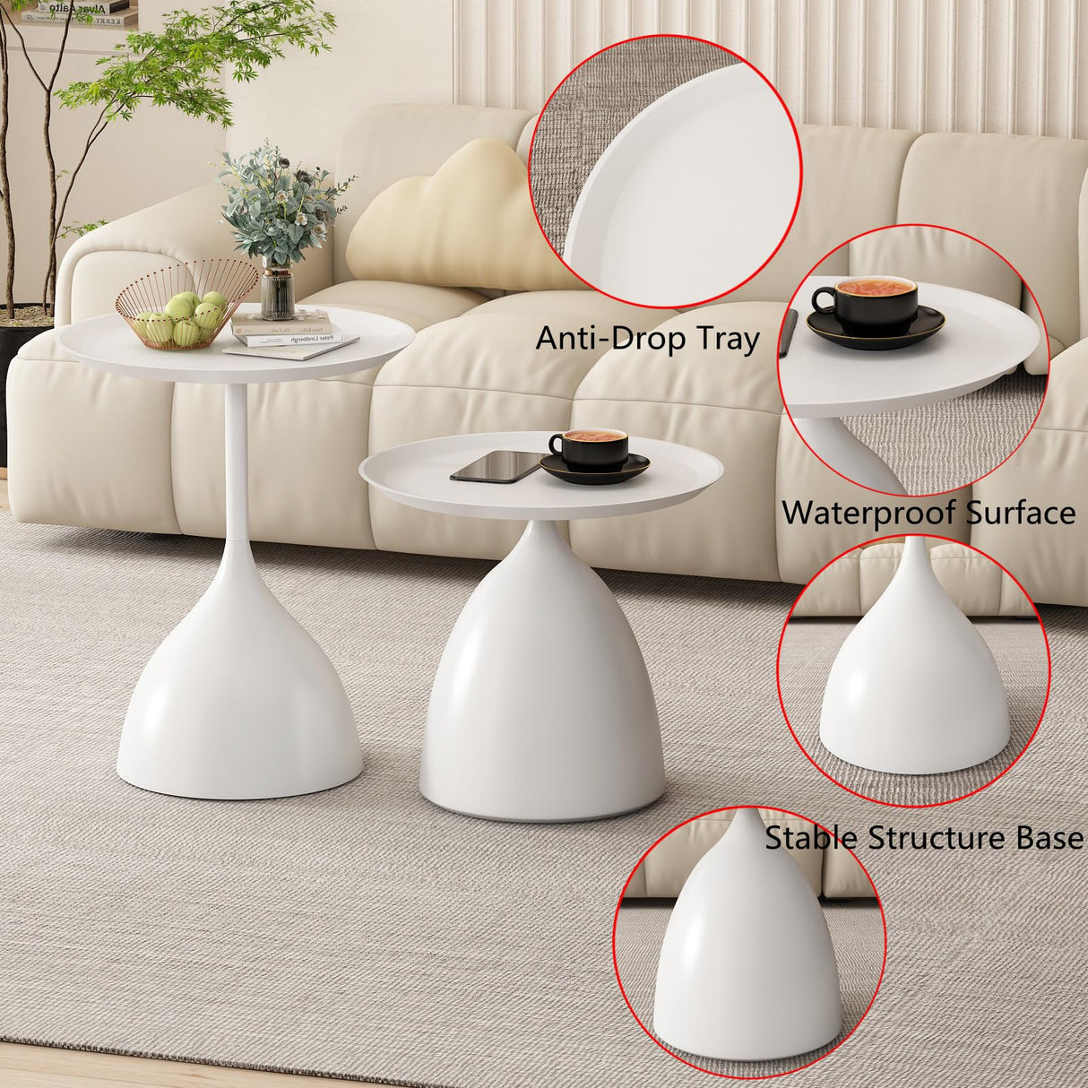 Nesting Tables, White Side Tables, Modern End Tables for Living Room Nesting Coffee Table Set of 2,Console Table Pedestal Tables TDDFLO