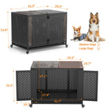 REXWELTEN 42" Heavy Duty Dog Crate Furniture for Medium and Large Dogs, Enclosed Design with 0.5 inch Holes, Indestructible Metal Kennel for High Anxiety Dogs, Chew Proof Indoor Pet House Cage, Gray Rexwelten