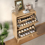 Jluomei Narrow Shoe Cabinet Storage for Entryway Slim, Wood Fluted Entry Way Shoe Organizer, Modern Rack Cabinet with 2 Flip Drawers, Wooden, Farmhouse, Small, Freestanding, Oak, Natural Jluomei