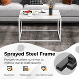 Giantex Square Coffee Table with Faux Marble Tabletop & Steel Frame, Center Cocktail Table, Accent Living Room Furniture, Low Bedside Table, Easy Assembly (White) Giantex