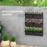 Outsunny 3-Tier Wall Planter with 6 Pots for Indoor and Outdoor Use, Hanging Plant Holder, Self Draining Wall Mounted Planter for Vegetables, Flowers, Herbs, Black Outsunny