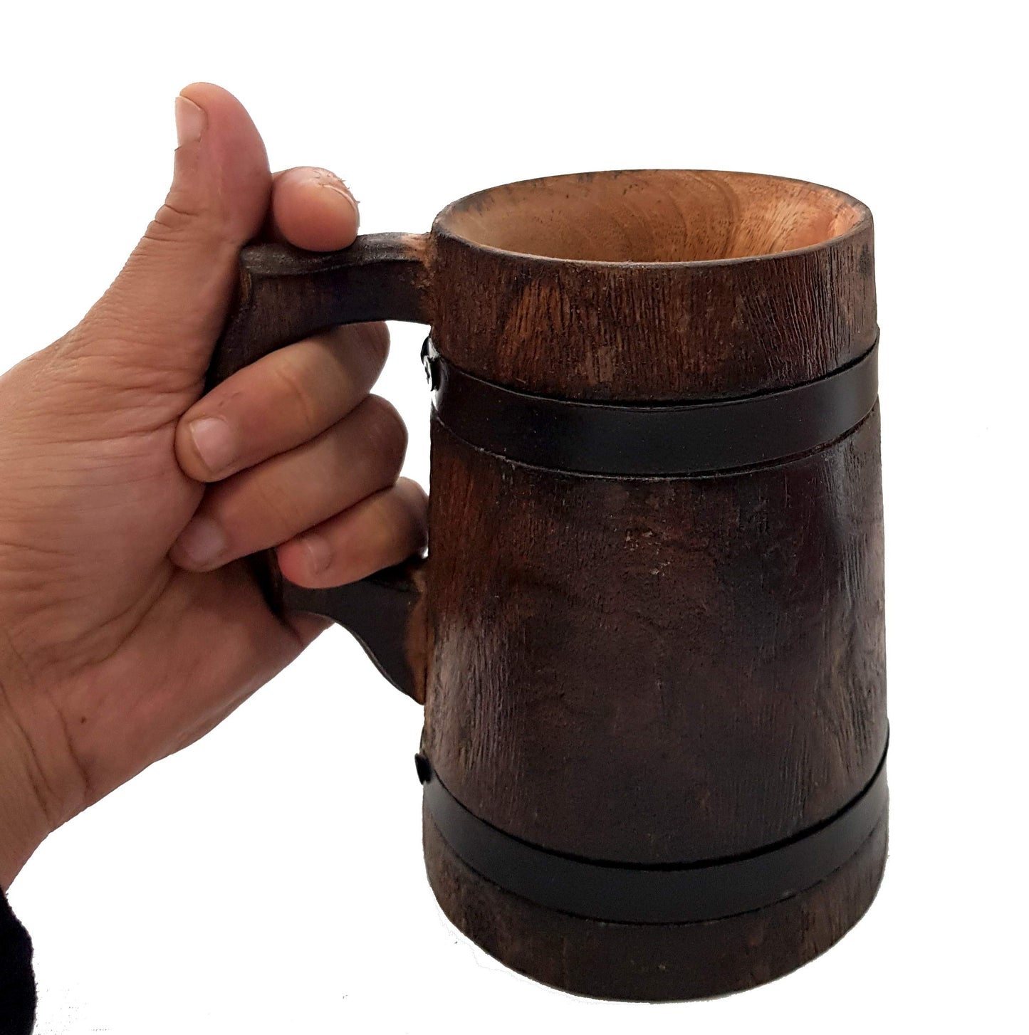 Vintage Handmade Brown Wooden Rustic Beer Mug Viking Wood Stein wood tankard coffee baverage party celebrational toast - WoodArtSupply