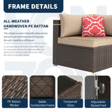 VONZOY Outdoor Patio Furniture Set 7 Pieces Sectional Rattan Sofa Set, PE Rattan Wicker Patio Conversation Set with 6 Seat Cushions and 1 Tempered Glass Table and Furniture Cover, Brown VONZOY