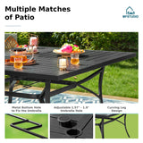 MFSTUDIO 60" Square Metal Outdoor Dining Table, Large Patio Furniture 8 Person Table with Adjustable Umbrella Hole for Deck,Backyard,Lawn,Garden(Black) MFSTUDIO