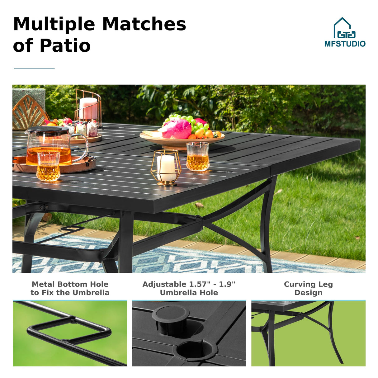 MFSTUDIO Patio Table and Chairs Set, Patio Dining Set for 8 with Umbrella Hole, 9 Piece Outdoor Patio Furniture Set for Deck/Backyard/Poolside/Garden MFSTUDIO