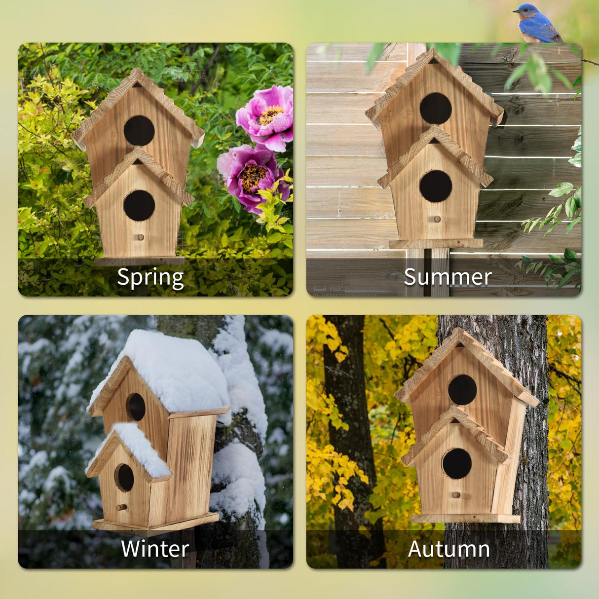 NATUREYLWL Bird Houses for Outside-2 Hole Wooden Outdoor Bird House,Wild Bird Box House,Nesting Box Birdhouse,Garden Bird Roosting NATUREYLWL