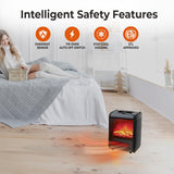Comfort Zone Electric Mini Fireplace Space Heater with Realistic 3D Flame, Stay-Cool Body, Carry Handle, Overheat Sensor, and Safety Tip-Over Switch, Ideal for Home, Bedroom, & Office, 1,200W, CZFP1BK Comfort Zone