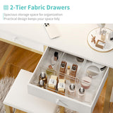 Lufeiya Small Makeup Vanity Desk with Fabric Drawers, 32 inch White Vanity Desks with Mirror and Light, Dressing Table and Chair Set with Power Outlet for Girls Bedroom, White Gold Lufeiya