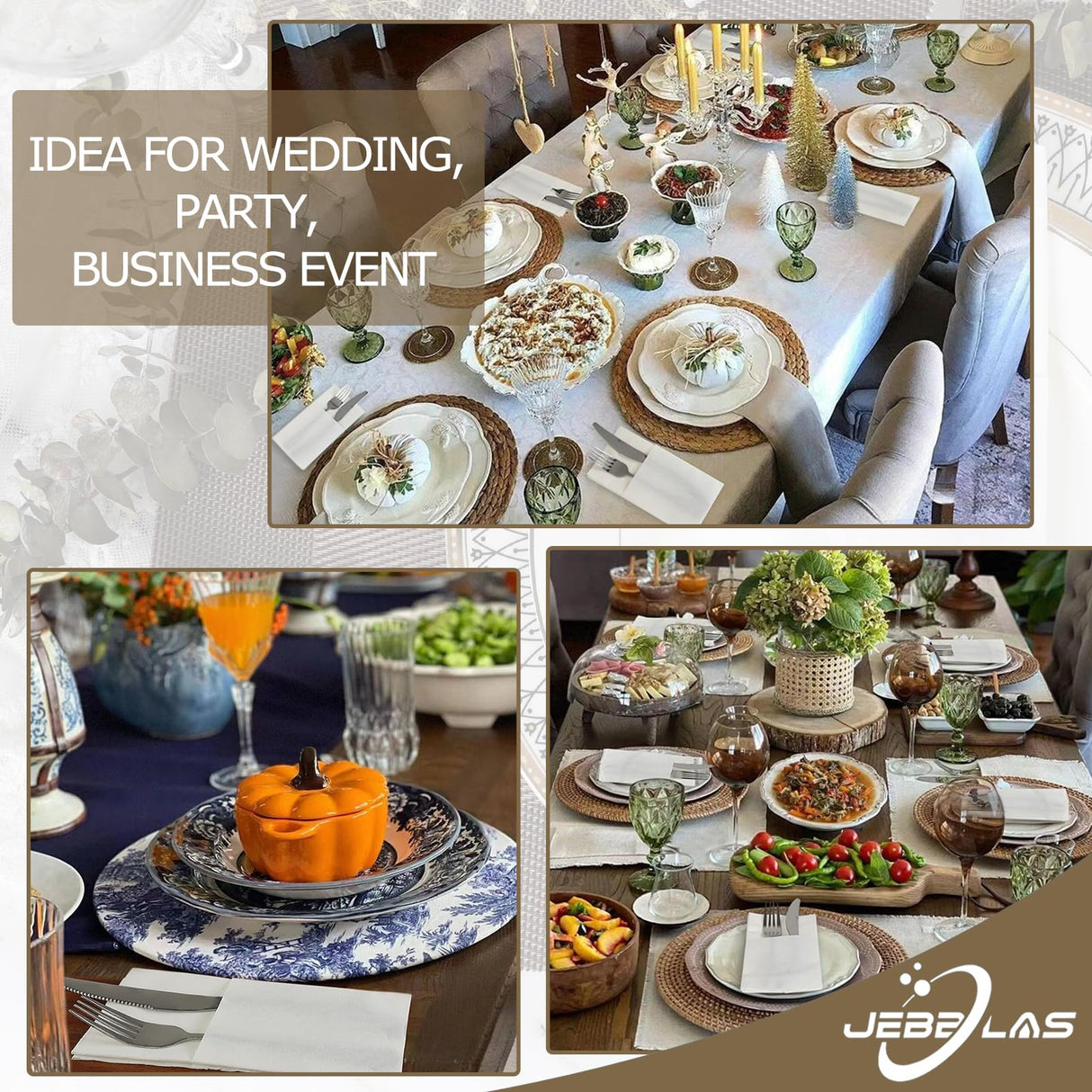 JEBBLAS Disposable Cloth Like Napkins, Built-in Flatware Pocket, Wedding Party Linen Feel White Napkin, Prefolded for Silverware,50 Count JEBBLAS