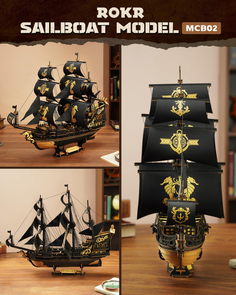 ROKR Seahorse Barque 3D Wooden Puzzle for Adult - Sailboat Model Kit, 603-Piece DIY Assembly, 1:100 Scale Sailboat MCB02 ROKR