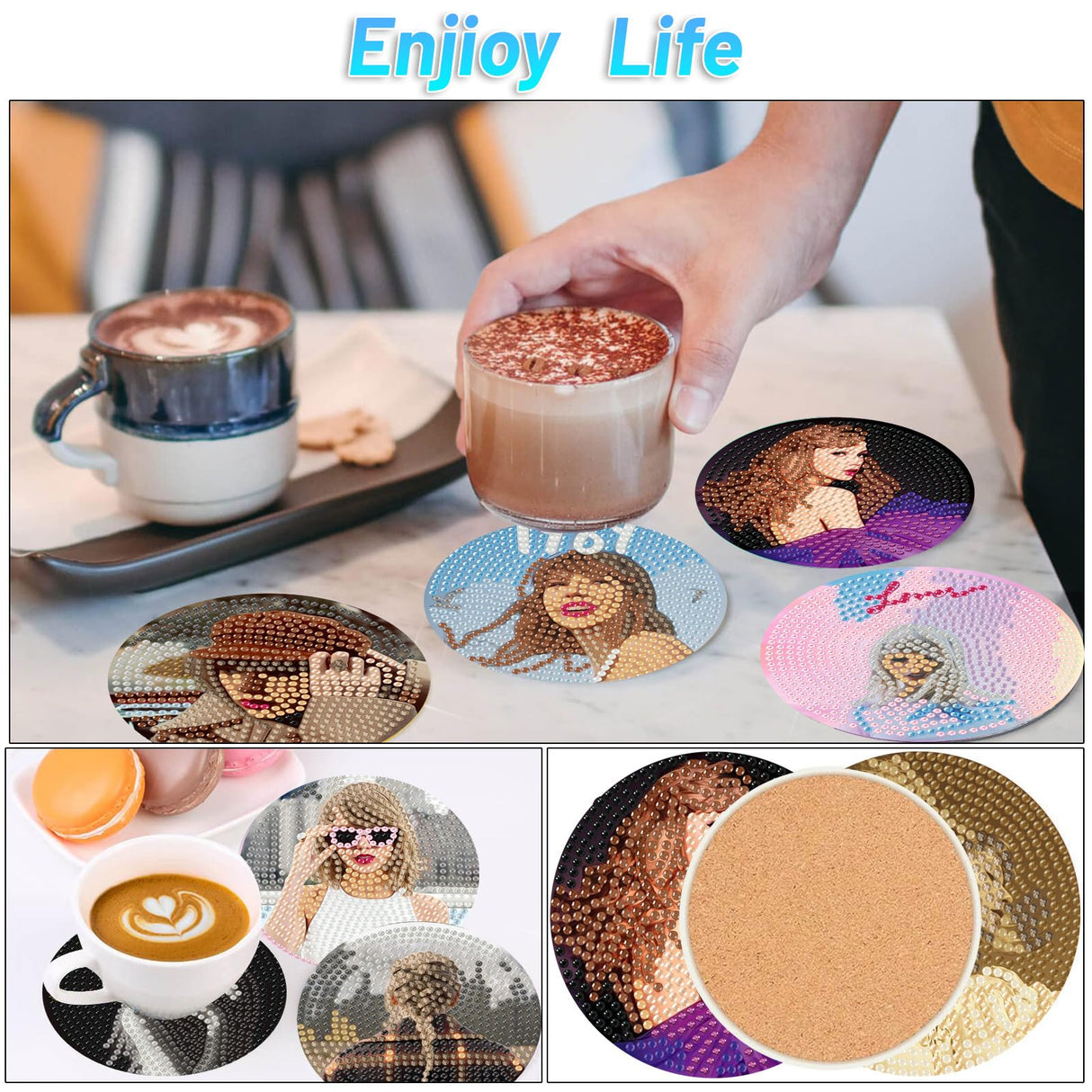 stnckic 8 Pcs Diamond Art Coasters Kit for Adults,Diamond Painting Coaster Set with Holder, DIY Bead Art Craft, Paint by Diamonds Art Coasters, Singer Merch Gifts for Girls and Women stnckic