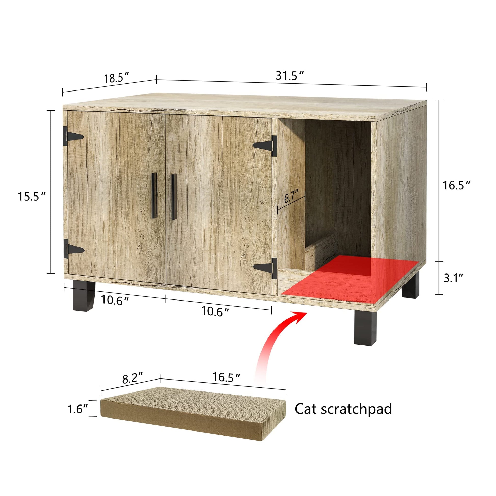 TaoHFE Litter Box Enclosure Cat Litter Box Furniture Hidden with Cat Scratch Pad Decorative Farmhouse Wooden Hidden Litter Box Cat House Litterbox Furniture Cat Box Furniture Litter Box Cabin - WoodArtSupply