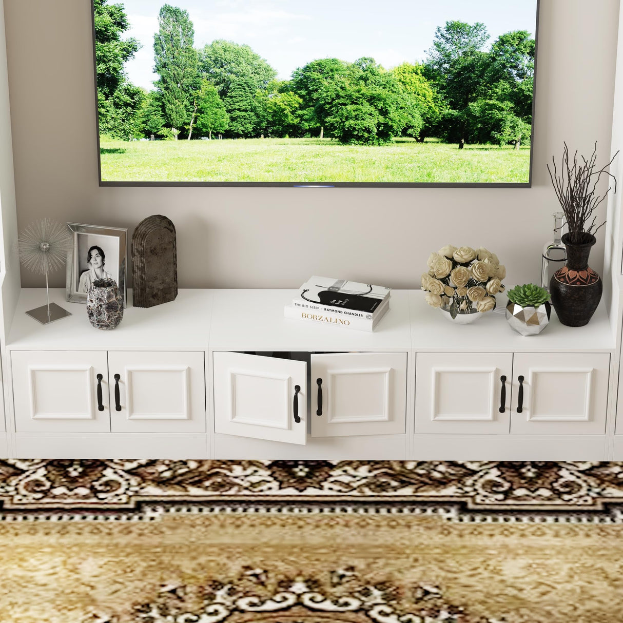 ECACAD Wall Unit Media Console Entertainment Center with 12 Doors, Large TV Stand Set with Tempered Glass Doors and Adjustable Shelves for Living Room, White (96.9”W x 15.7”D x 78.7H) ECACAD