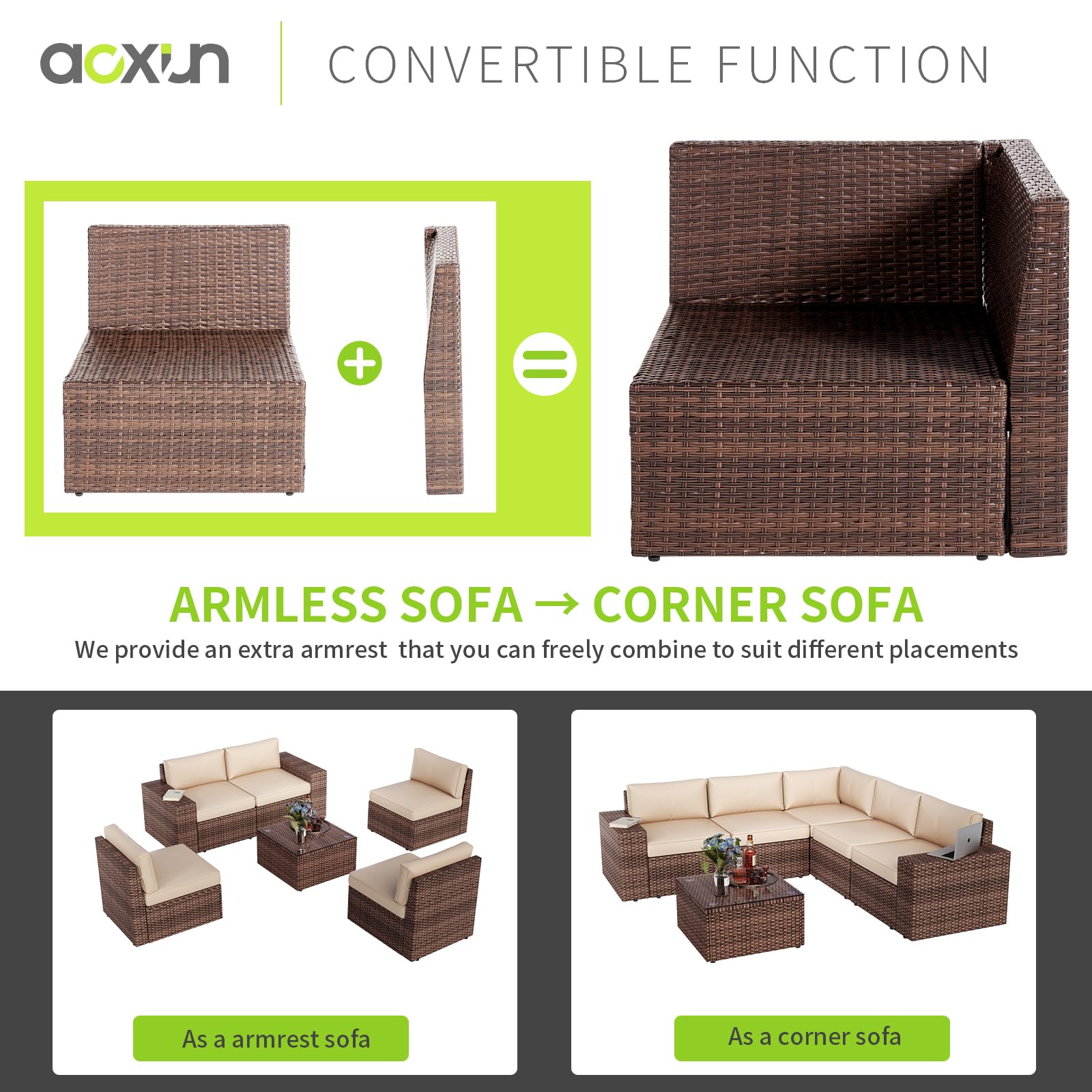 Aoxun 7 Pieces Patio Furniture Set Outdoor Wicker Rattan Furniture 44” Fire Pit Table Outdoor Sectional Sofa Include Waterproof Cover with Thickened Cushions (7 Piece, Beige) - WoodArtSupply