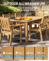 YEFU HIPS Patio Table Set: 7 Piece Outdoor Table and Chairs Dining Furniture Set with Umbrella Hole - Teak Modern Plastic Dining Sets 6 Person for Outside Deck with Metal Aluminum Frame YEFU