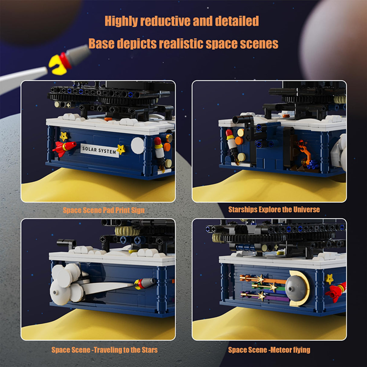 Rotating Solar System Building Blocks with Light Toy, Children's Education STEM Experiment Toy, Astronomical Science Toy, with Rocket Model, Gift for Boys 8-14 Years Old, 775 Piece Building Blocks Set CAEROKEERL