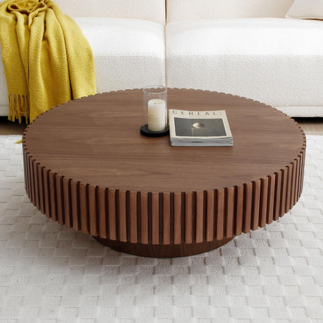 JURMALYN Walnut Round Coffee Table for Living Room Contemporary Circle Wood Coffee Table with Pedestal, Easy Assembly ø31.49'', JURMALYN