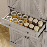 BORNOON Pantry Organizers and Storage Cabinet, 70” Barn Door White Kitchen Cabinet with Drawers and Adjustable Shelf, Tall Pantry for Kitchen, Dining Room, Living Room Bedroom BORNOON