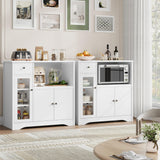 HORSTORS Storage Cabinet with 3 Doors and 1 Drawer, Buffet Cabinet Sideboard with Adjustable Shelves, Microwave Stand Cabinet for Kitchen, Dining Room, White HORSTORS