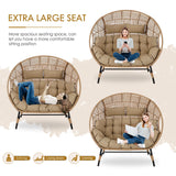 NICESOUL® Double Egg Chair Indoor Outdoor Stationary Oversized Thicken Padded Cushions,2 Person Egg Loveseat Chair, 680 lbs Extra Large Lounge Chair for Patio Balcony Porch Brown NICESOUL