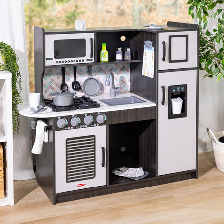 Melissa & Doug Wooden Chef’s Pretend Play Toy Kitchen With “Ice” Cube Dispenser – Charcoal Gray - Kitchen Play Set For Toddlers And Kids Ages 3+ Melissa & Doug