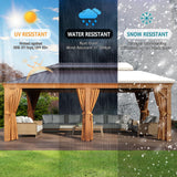 Jolydale 12' x 20' Gazebo, Wooden Finish Coated Aluminum Frame Canopy, Galvanized Steel Double Top, Outdoor Permanent Metal Pavilion with Privacy Curtains and Netting, for Patio, Deck and Backyard Jolydale