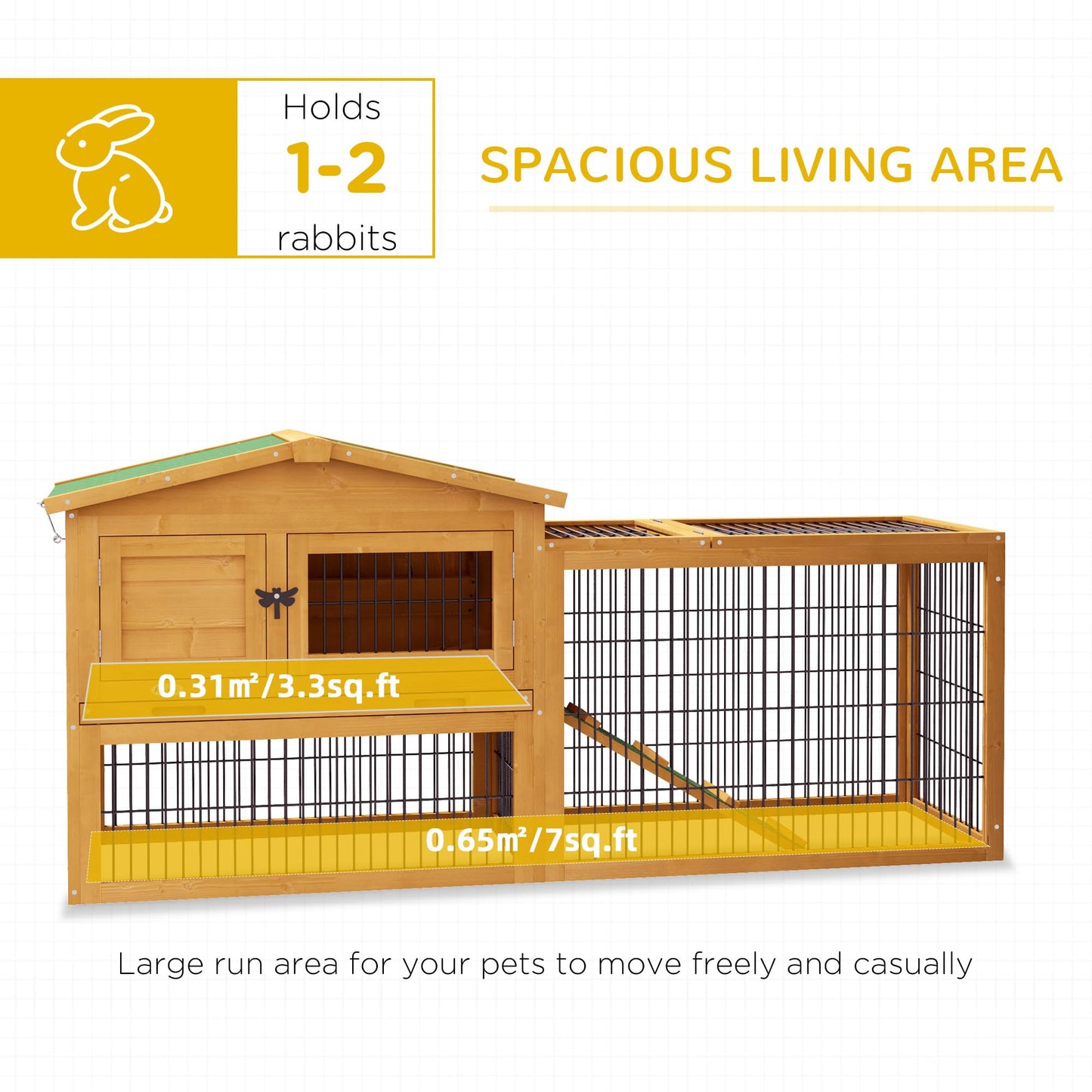 PawHut Rabbit Hutch, 2 Story Outdoor Bunny Cage with Slide-Out Tray, Run Cage, Openable Top for Rabbits, Guinea Pig, Yellow