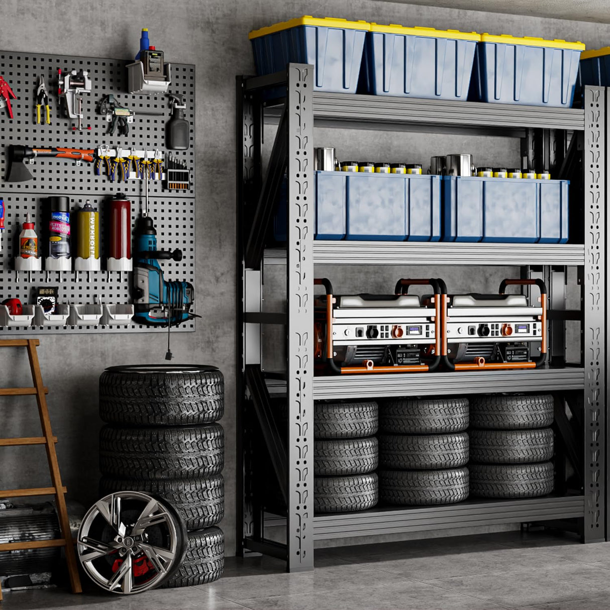 Welfiya 60" W Garage Shelving,4-Tier Heavy Duty Storage Shelves Unit with Adjustable Metal Shelf for Warehouse,Basement,Workshop,4500LBS,60" W x 20" D x 79" H,Black Welfiya