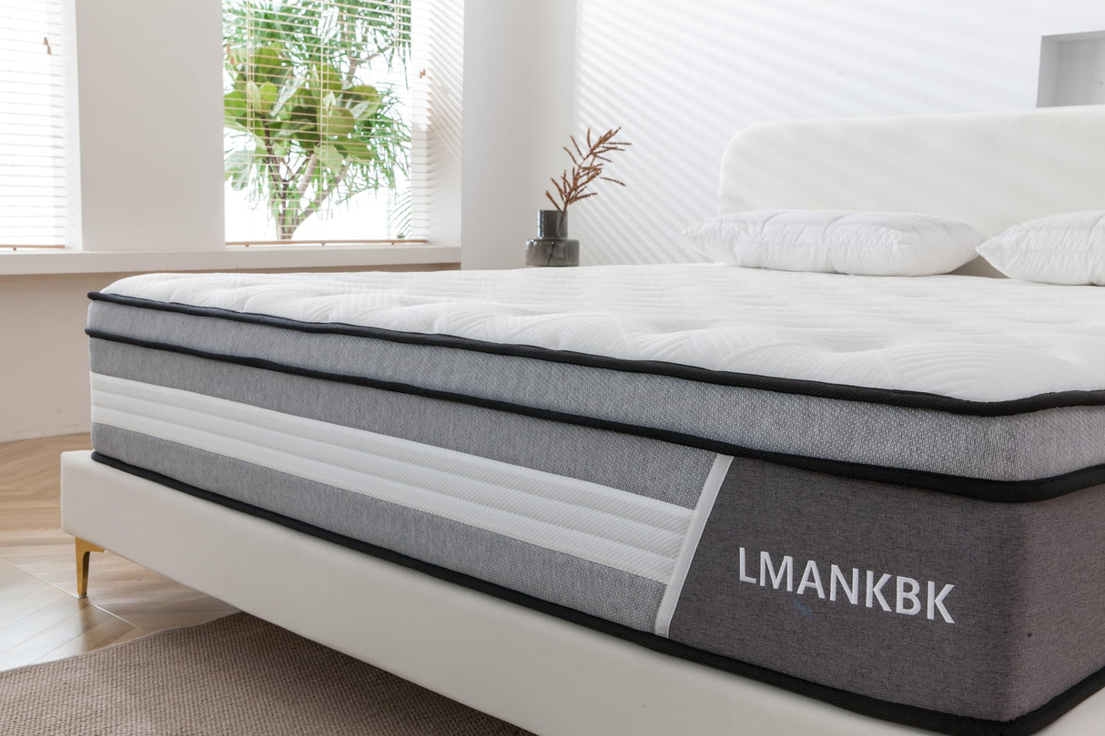 LMANKBK King Mattress,14 Inch King Size Mattress in a Box,Gel Memory Foam and Innerspring Hybrid Mattresses with Individual Pocket Spring for Motion Isolation,Medium Firm Feel,CertiPUR-US LMANKBK