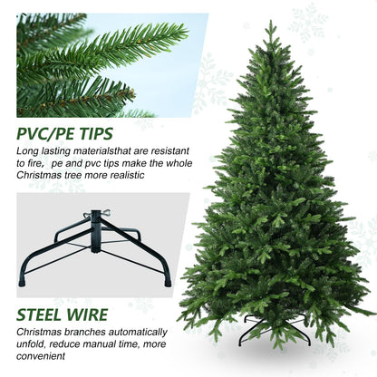 6FT Artificial Christmas Tree with 1413 PE&PVC Mixed Branch Tips, Unlit Hinged Premium Spruce Fake Xmas Trees, Green, Foldable Base