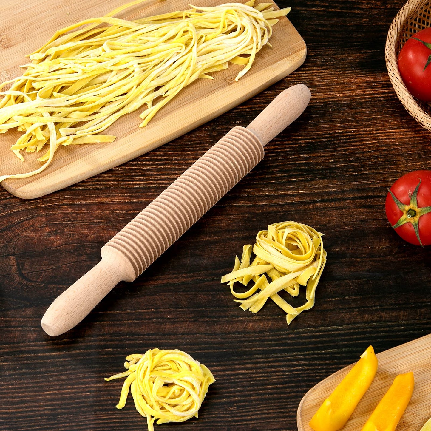 Beech Wood 3mm Spaghetti Pasta Cutter Noodle Lattice Roller Docker Dough Cutter Wooden Rolling Pin Spaghetti Pasta Maker Beechwood Noodle Cutter Rolling Pin Kitchen Cooking Tools