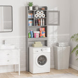 SUPER DEAL Over The Toilet Bathroom Storage Cabinet Freestanding Wooden Bathroom Organizer with Adjustable Shelves and Glass Door, Gray SUPER DEAL