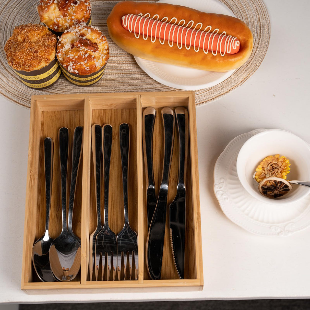 Fibogollo Silverware Organizer Bamboo Kitchen Drawer Organizer Kitchen Utensil Organizers, Flatware Organizer Tray for Flatware, Utensils(Natural) Fibogollo