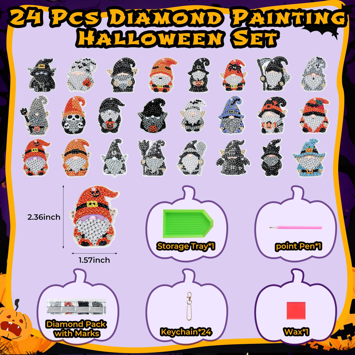 Halloween Diamond Painting Advent Calendar 2025, Unique Gnomes Advent Calendar 24 Days, DIY Crafts Diamond Art Calendar, Keychains, Trick or Treat, Surprise Halloween Gifts for Girls, Kids, Women, Adult (Purple Box) compareye