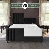 AMERLIFE King Size Bed Frame, Velvet Upholstered Platform Bed with Vertical Channel Tufted Headboard & Footboard/Wingback, Mattress Foundation with Wood Slats, No Box Spring Needed, Black AMERLIFE
