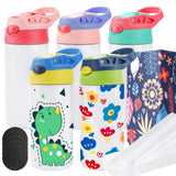 Joyclub 5 Pack Kids Sublimation Tumbler with Lid and Straw 12 oz Kids Sublimation Water Bottles Stainless Steel Sublimation Cups for DIY Insulated Tumbler Heat Press Print Joyclub