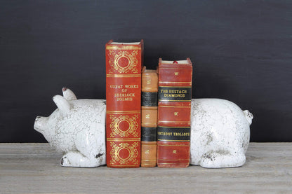 Creative Co-Op Distressed White Pig Shaped Terracotta Bookends (Set of 2 Pieces)