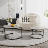 Otterease Nesting Tables Set of 2, 31.5" Round Coffee Table, Small Nesting Coffee Table with Adjustable Non-Slip Fee, Wood Grain Top Nesting Tables for Living Room, Bedroom (Wood Grain Grey) Otterease